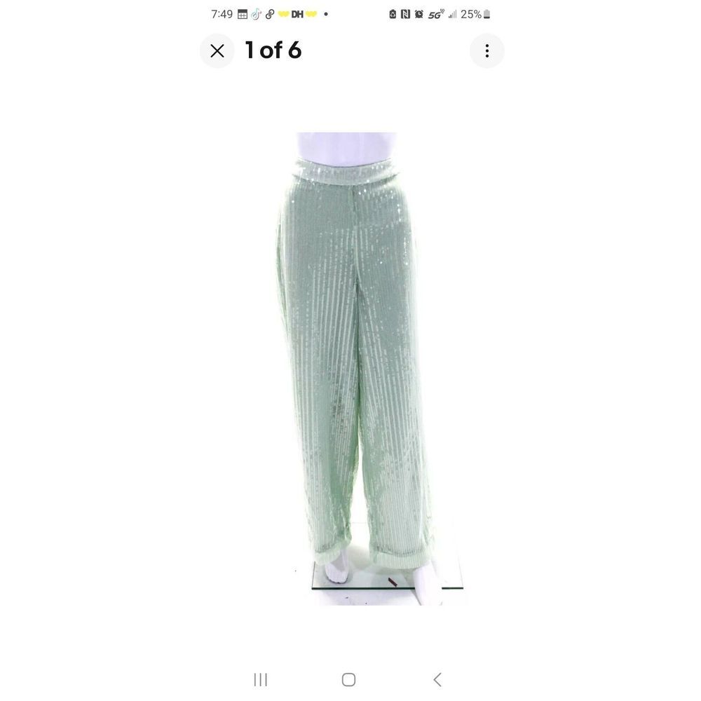 House of Harlow 1960 Womens Side Zip Wide Leg Pants Sequin Green Size 10